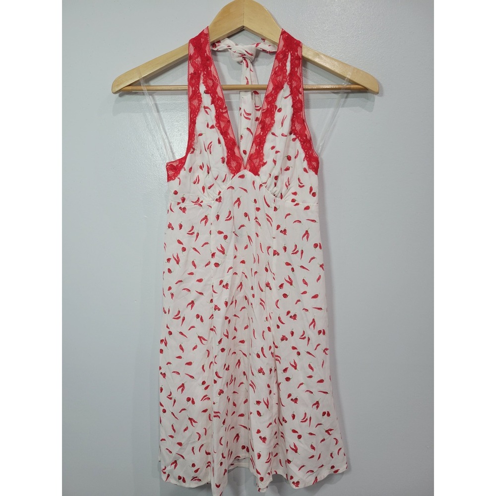 Wild Fable Womens Chili Pepper Halter Mini Dress White Red Lace Trim NWT Size XS